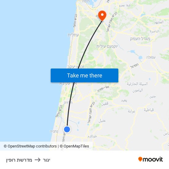 מדרשת רופין to יגור map