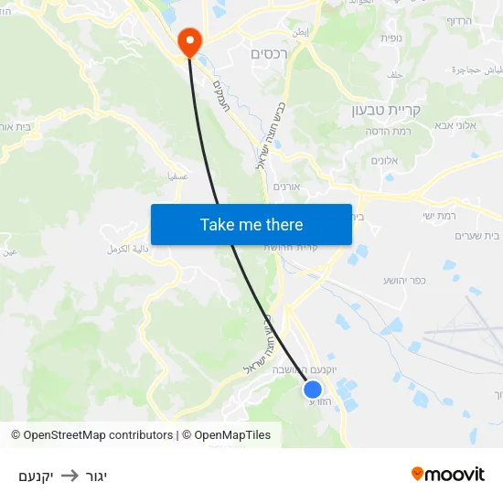 יקנעם to יגור map