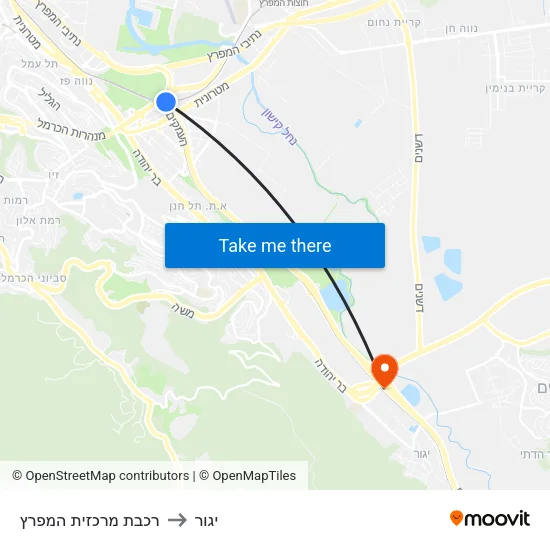 רכבת מרכזית המפרץ to יגור map