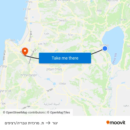 ת. מרכזית טבריה/רציפים to יגור map