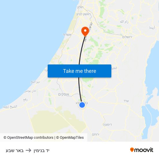 באר שבע to יד בנימין map