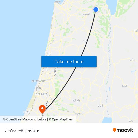 אילנייה to יד בנימין map