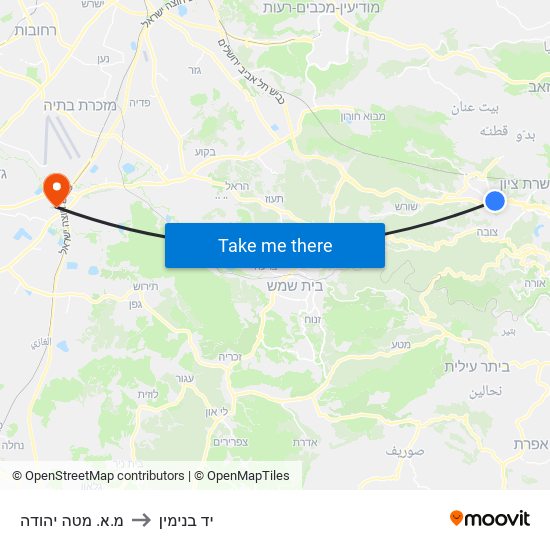 מ.א. מטה יהודה to יד בנימין map