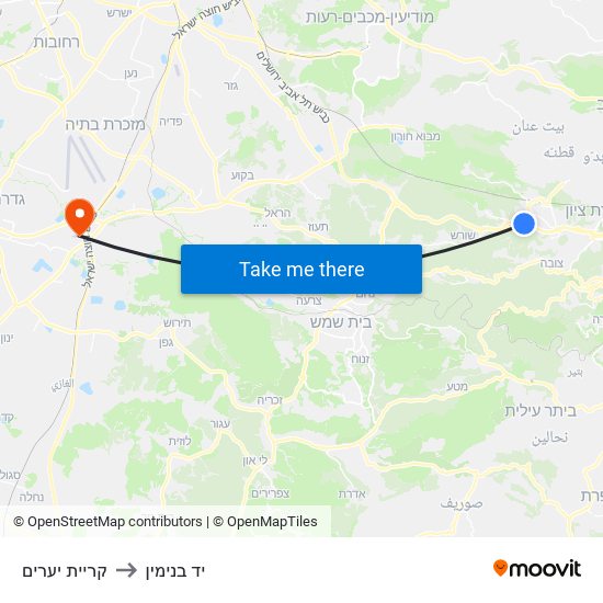 קריית יערים to יד בנימין map