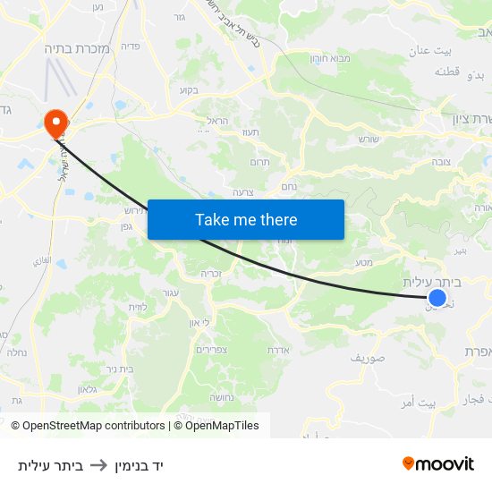 ביתר עילית to יד בנימין map