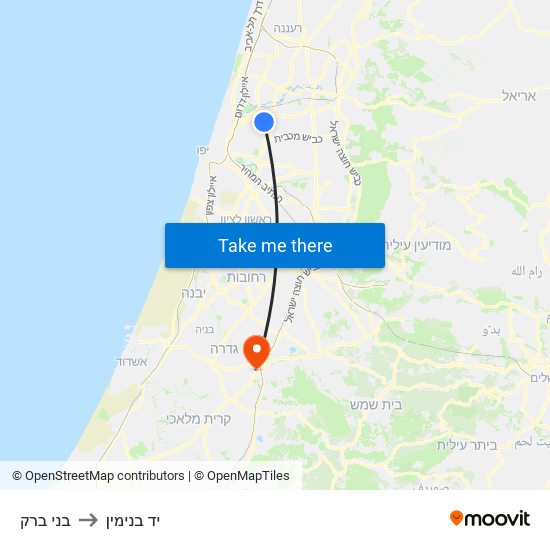 בני ברק to יד בנימין map