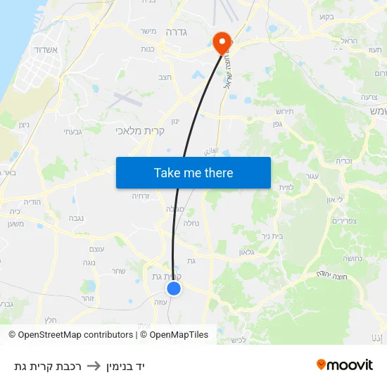 רכבת קרית גת to יד בנימין map