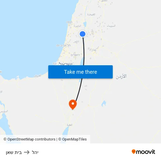 בית שאן to יהל map