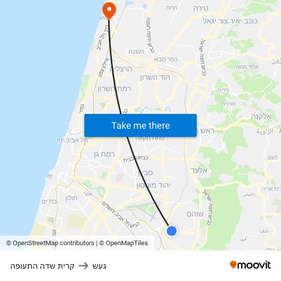 קרית שדה התעופה to געש map