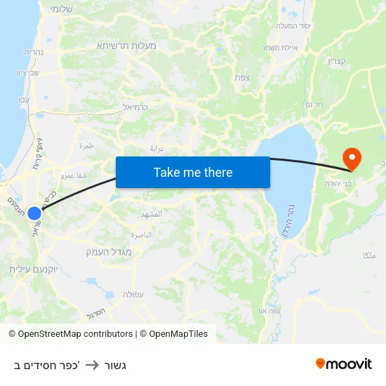 כפר חסידים ב' to גשור map