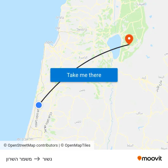 משמר השרון to גשור map