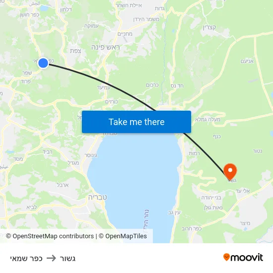 כפר שמאי to גשור map