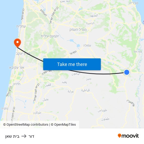 בית שאן to דור map