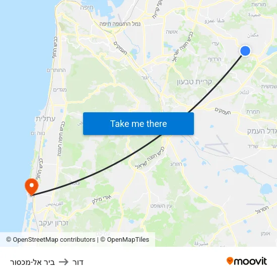 ביר אל-מכסור to דור map