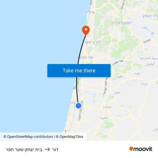 בית יצחק-שער חפר to דור map