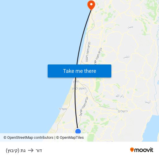 גת (קיבוץ) to דור map