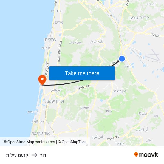 יקנעם עילית to דור map