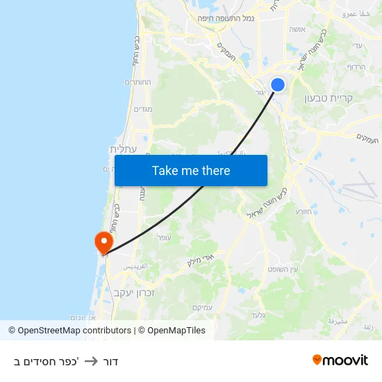 כפר חסידים ב' to דור map