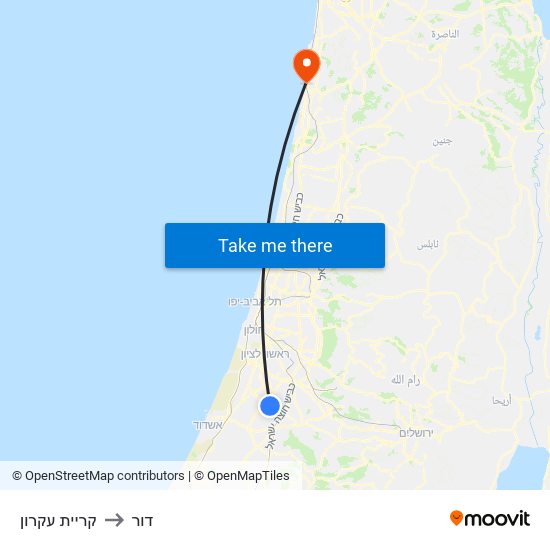 קריית עקרון to דור map