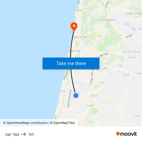 כפר יונה to דור map