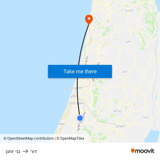 גני יוחנן to דור map