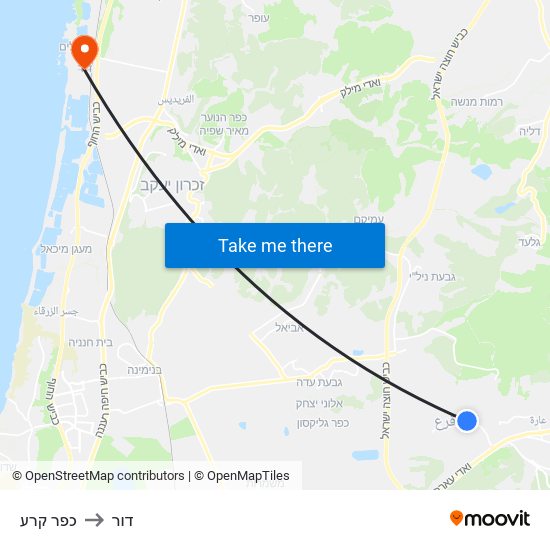 כפר קרע to דור map