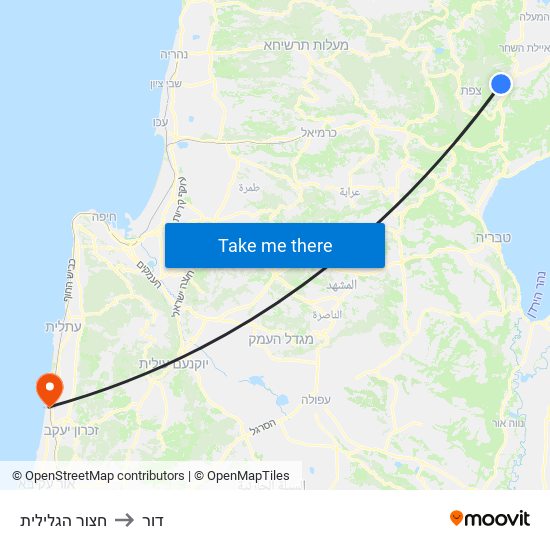 חצור הגלילית to דור map