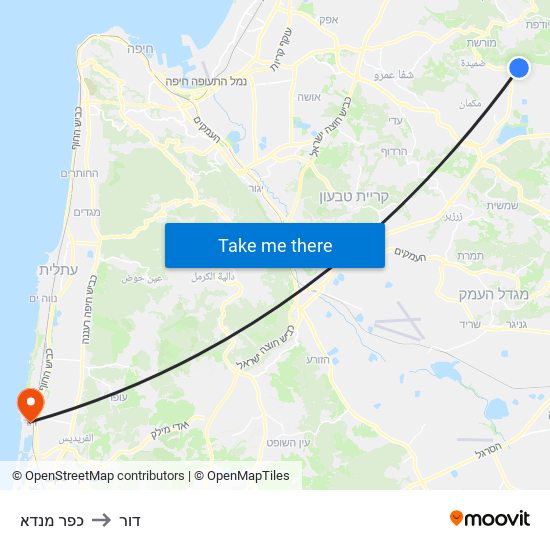 כפר מנדא to דור map