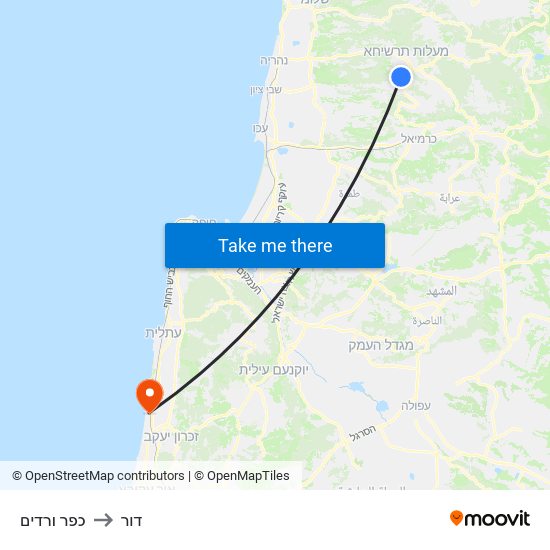 כפר ורדים to דור map