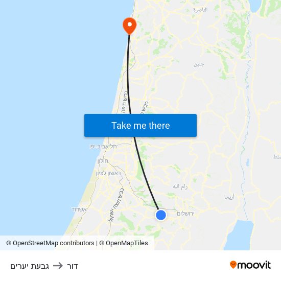 גבעת יערים to דור map