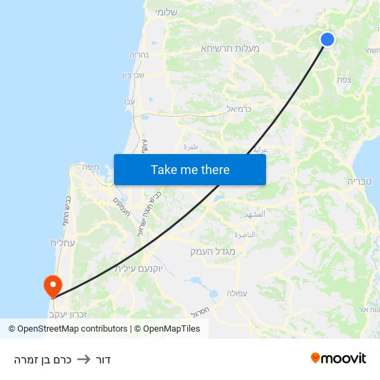 כרם בן זמרה to דור map