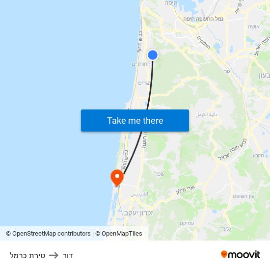 טירת כרמל to דור map