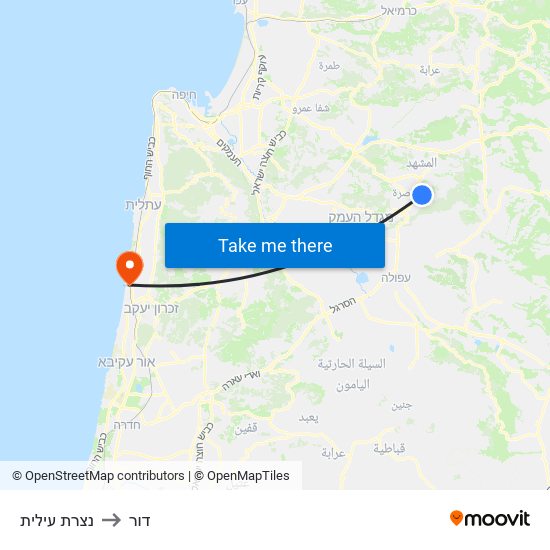 נצרת עילית to דור map