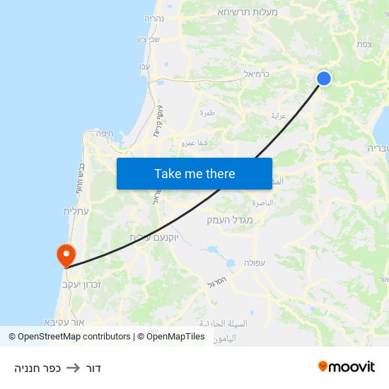 כפר חנניה to דור map