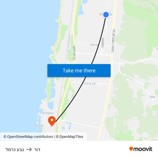 גבע כרמל to דור map