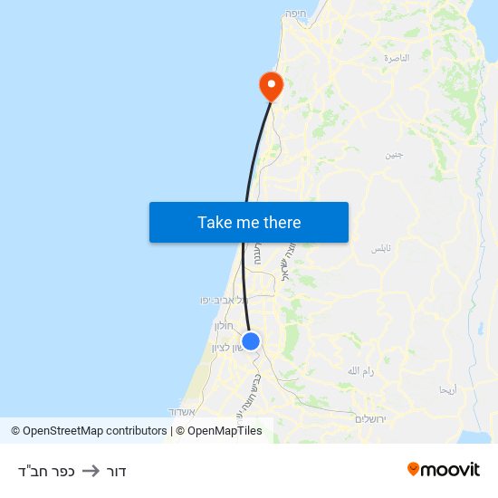 כפר חב"ד to דור map