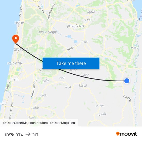 שדה אליהו to דור map