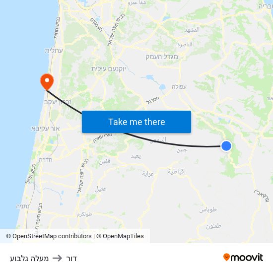 מעלה גלבוע to דור map