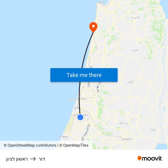 ראשון לציון to דור map