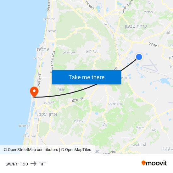 כפר יהושע to דור map