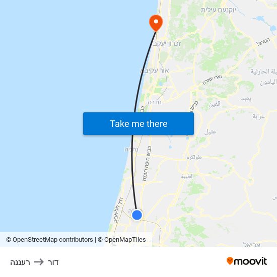 רעננה to דור map