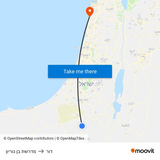 מדרשת בן גוריון to דור map