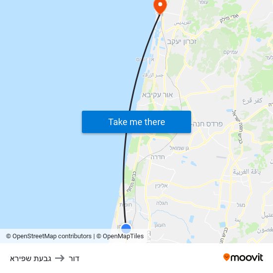 גבעת שפירא to דור map