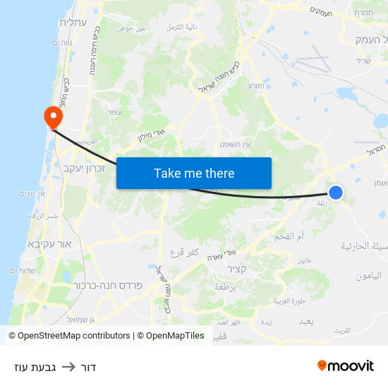 גבעת עוז to דור map