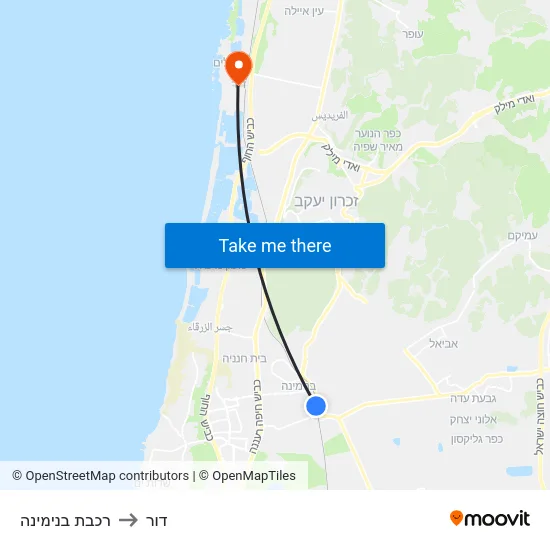 רכבת בנימינה to דור map