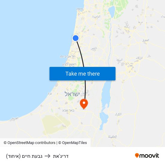 גבעת חיים (איחוד) to דריג'את map