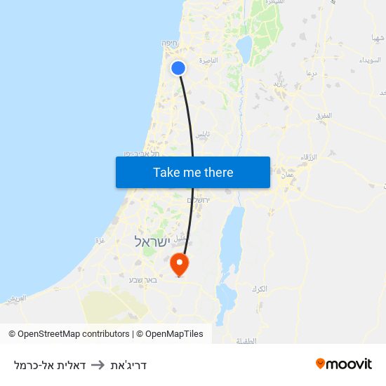 דאלית אל-כרמל to דריג'את map