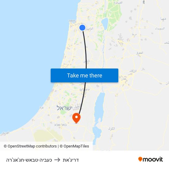 כעביה-טבאש-חג'אג'רה to דריג'את map