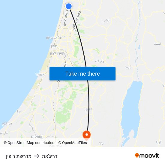 מדרשת רופין to דריג'את map