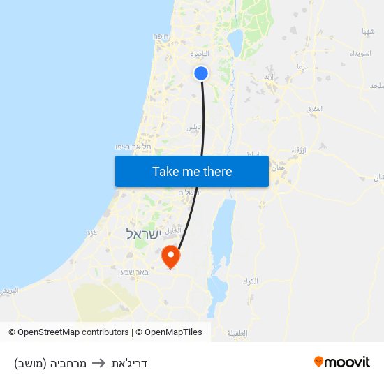 מרחביה (מושב) to דריג'את map